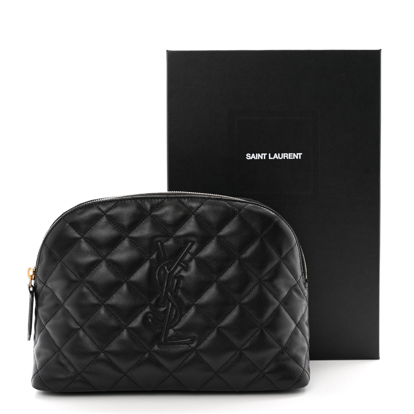 Calfskin Quilted Embroidered Cassandre Large Cosmetic Pouch Black