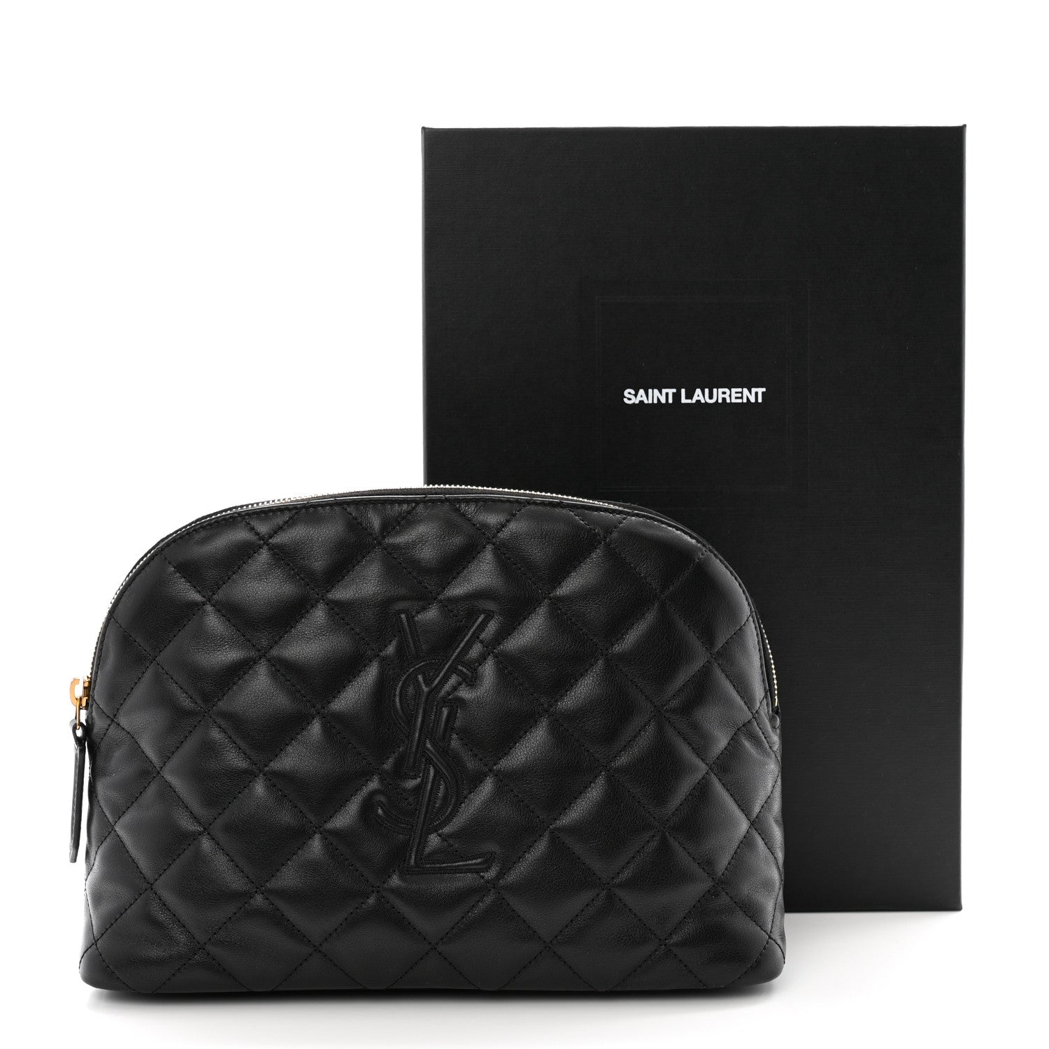 Saint Laurent Calfskin Quilted Embroidered Cassandre Large Cosmetic Pouch Black 9 of 9