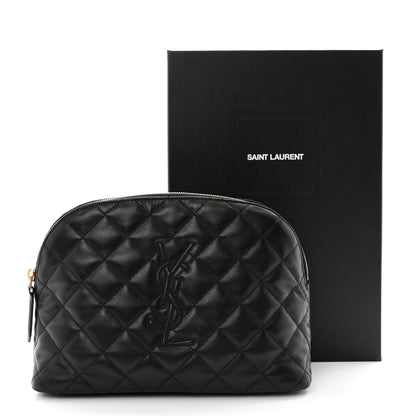 Saint Laurent Calfskin Quilted Embroidered Cassandre Large Cosmetic Pouch Black 9 of 9