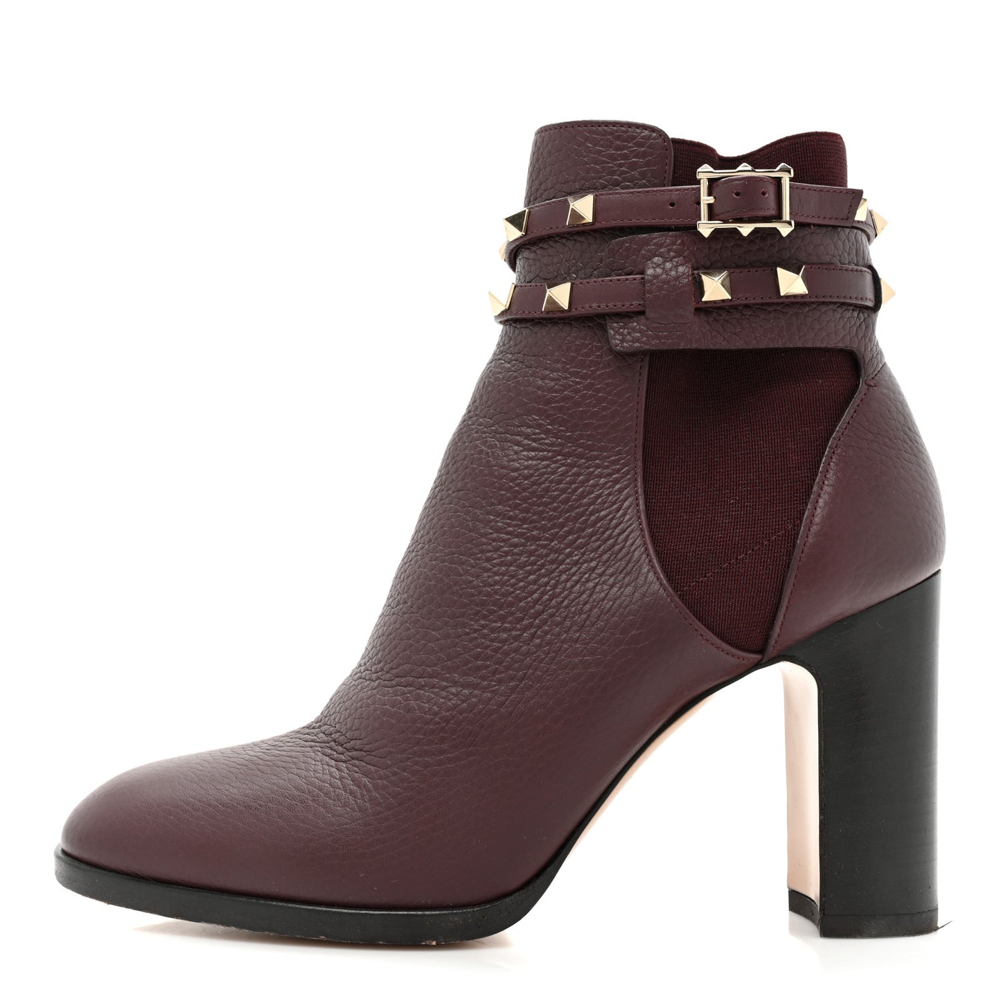 Grainy Calfskin Rockstud Chelsea 90mm Ankle Boots 39 Burgundy