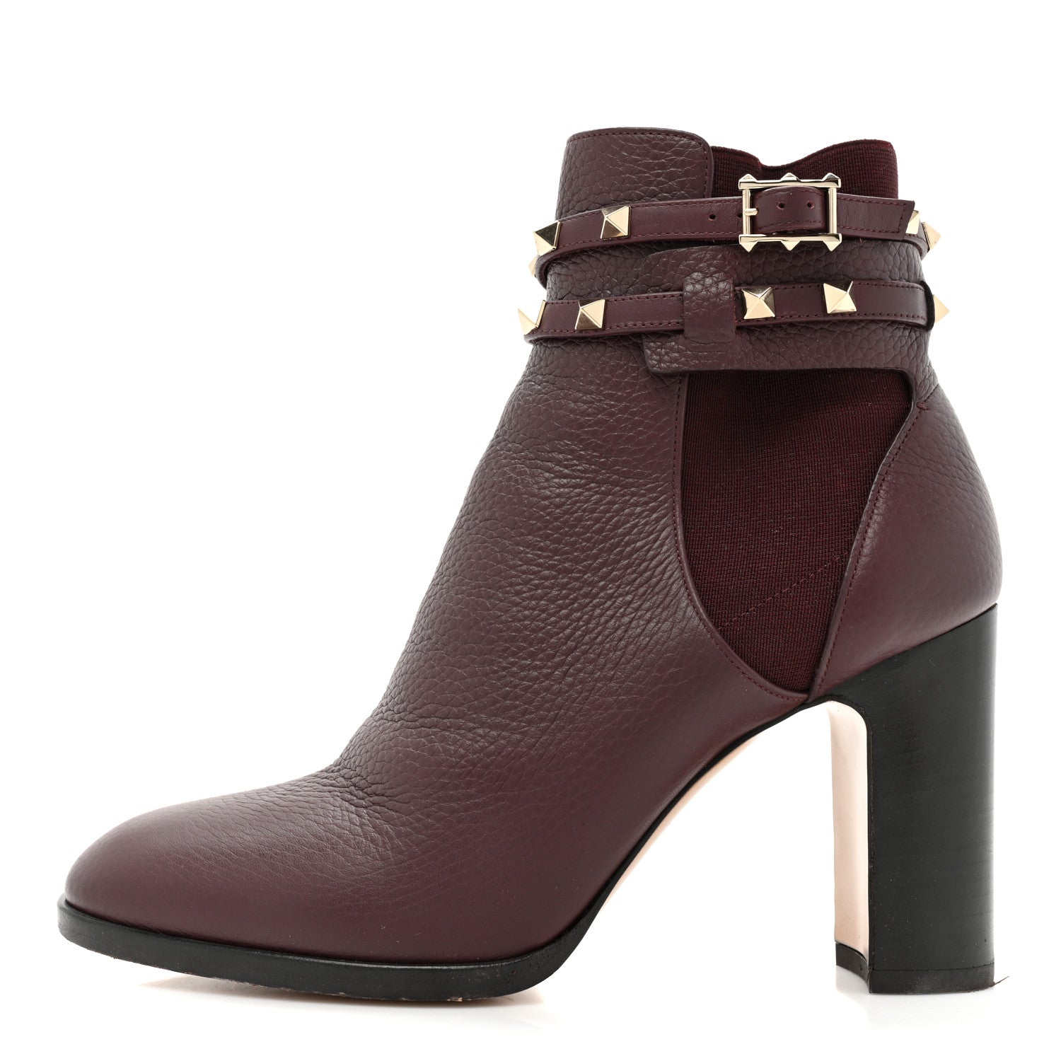 Valentino Garavani Grainy Calfskin Rockstud Chelsea 90mm Ankle Boots 39 Burgundy 1 of 9