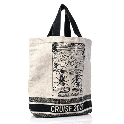 Christian Dior Canvas Print Cruise Tote Ivory Black 3 of 11