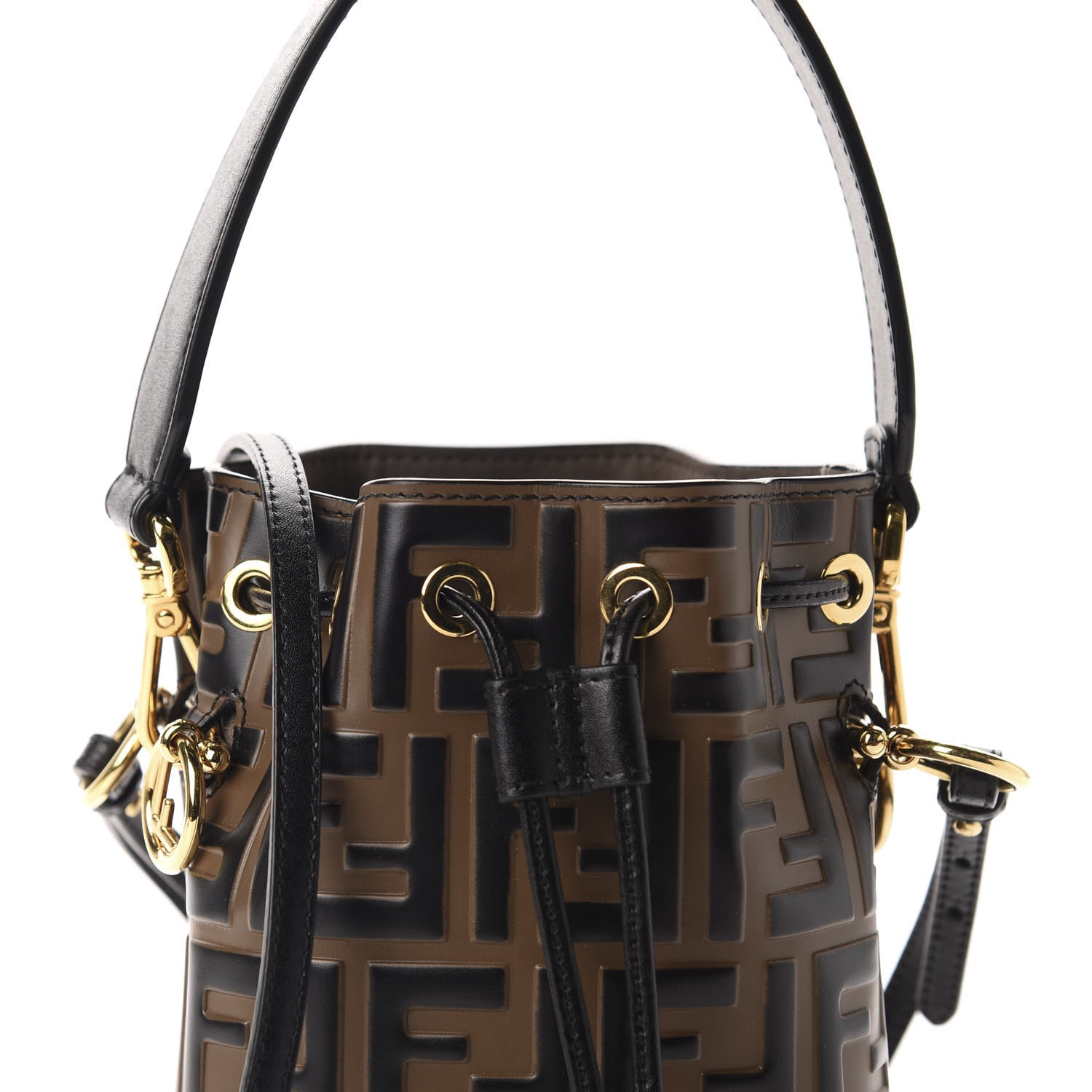 Fendi Vitello Liberty F is Fendi Bi-Color FF 1974 Embossed Mini Mon Tresor Bucket Bag Maya Black 10 of 11