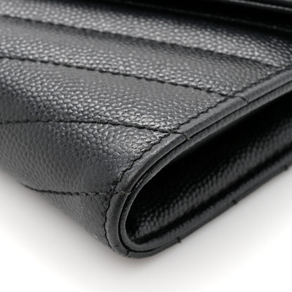 Saint Laurent Grain De Poudre Matelasse Chevron Monogram Flap Wallet Black 11 of 12