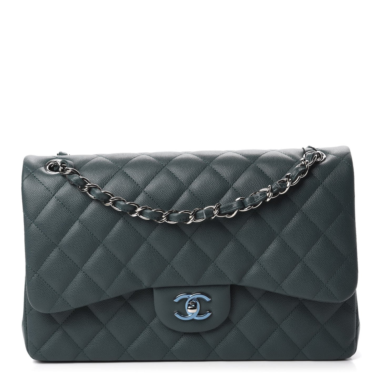 Caviar Quilted Jumbo Double Flap Dark Turquoise
