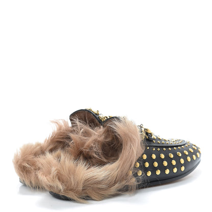 Gucci Calfskin Lambswool Studded Womens Princetown Slippers 37 Black 4 of 8