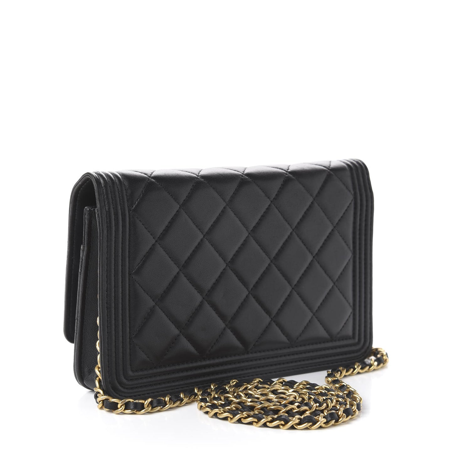 Calfskin Quilted Boy Wallet On Chain WOC Black