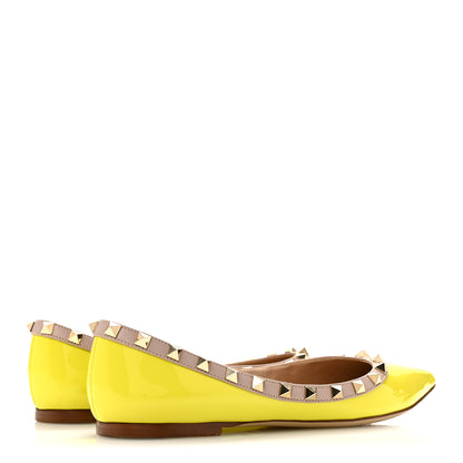 Valentino Garavani Patent Nappa Rockstud Ballerina Flats 38 Acid Yellow 5 of 9