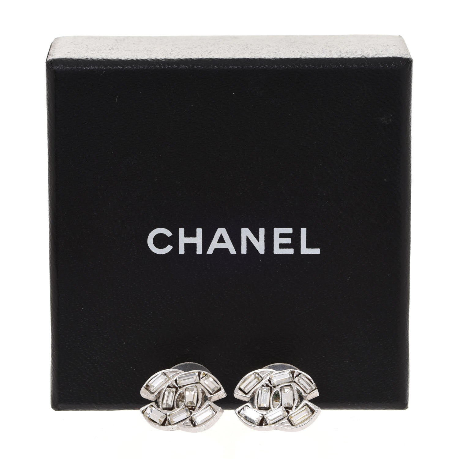 Chanel Crystal Baguette CC Earrings Silver Grey 5 of 5