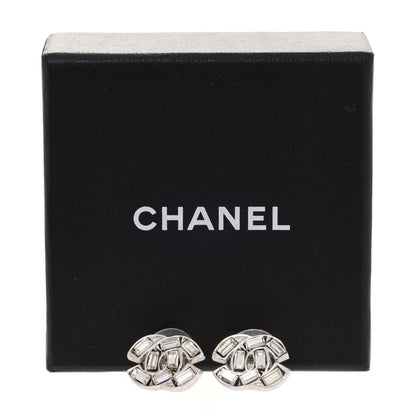 Chanel Crystal Baguette CC Earrings Silver Grey 5 of 5