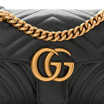 Gucci Calfskin Matelasse Mini GG Marmont Shoulder Bag Black 8 of 10