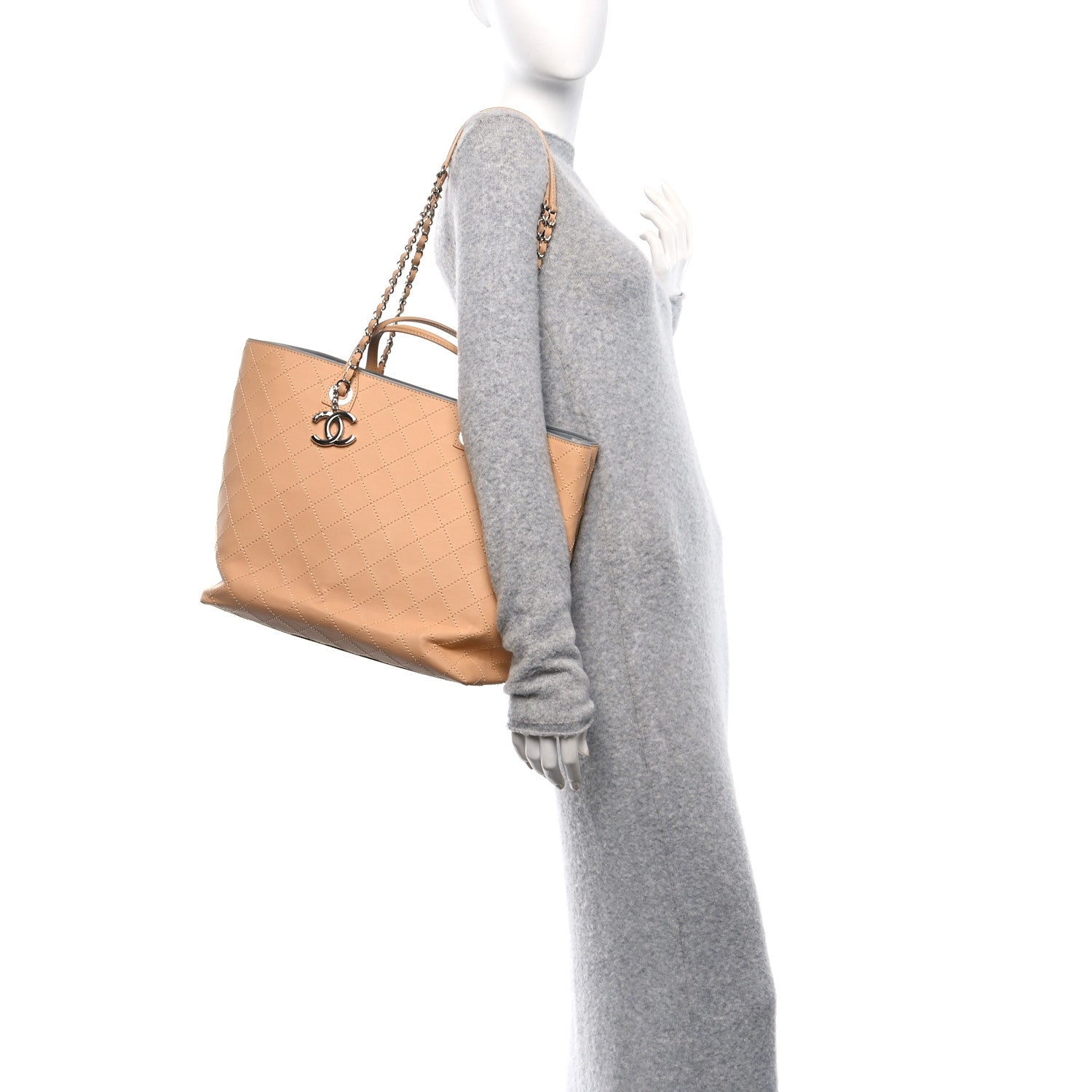 Chanel Calfskin Stitched Medium Shopping Tote Beige 2 of 10