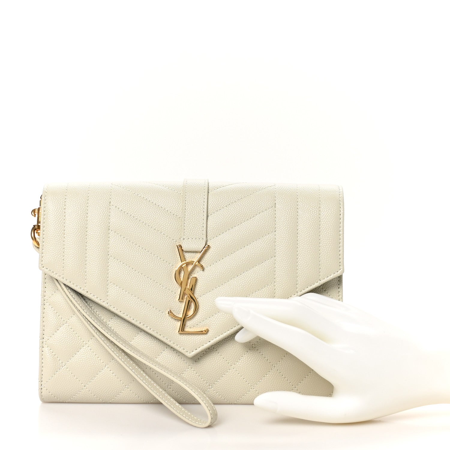 Saint Laurent Grain De Poudre Textured Mixed Matelasse Triquilt Monogram Clutch Blanc Vintage 2 of 9