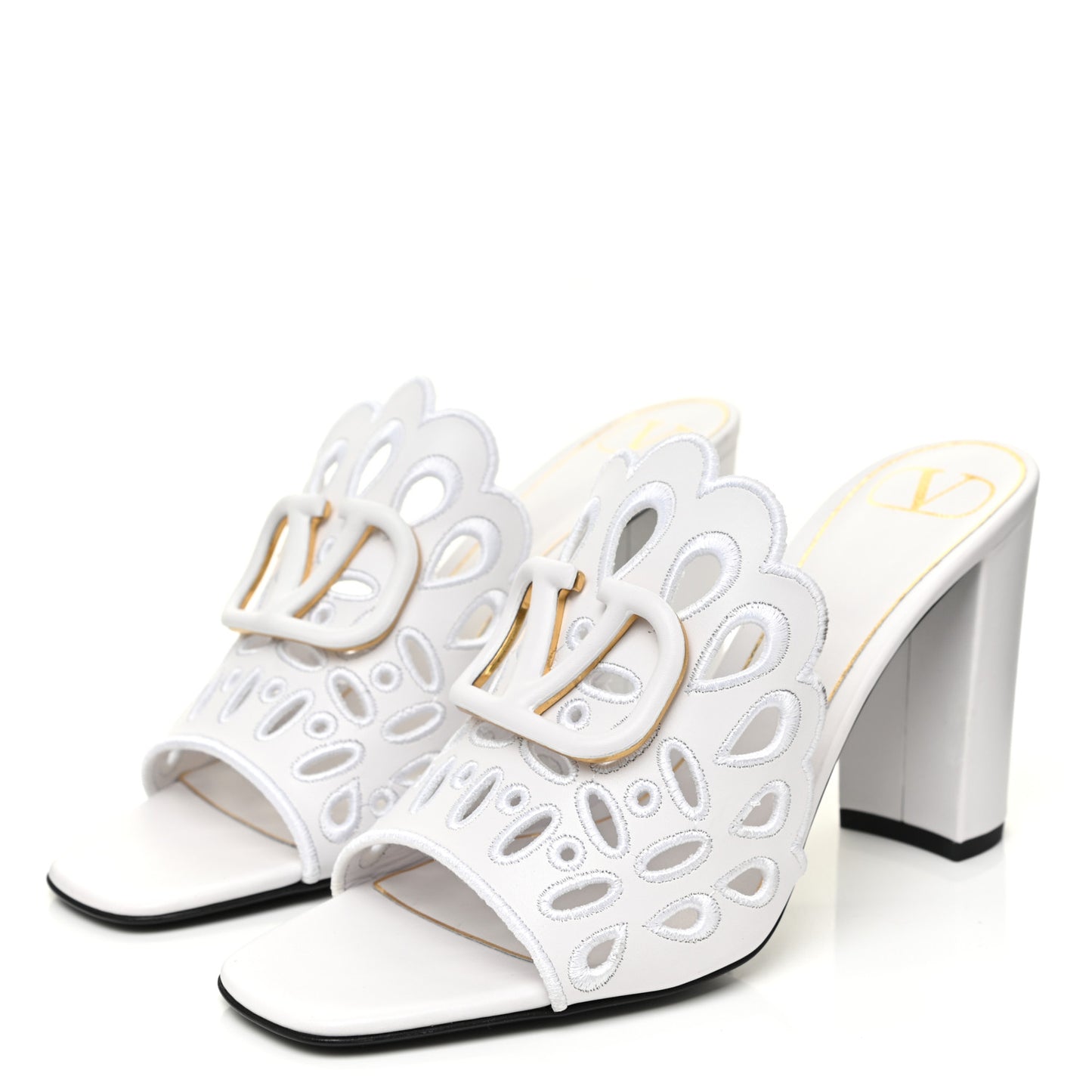 Calfskin Vlogo Lasercut Slide Sandals 39 Optic White