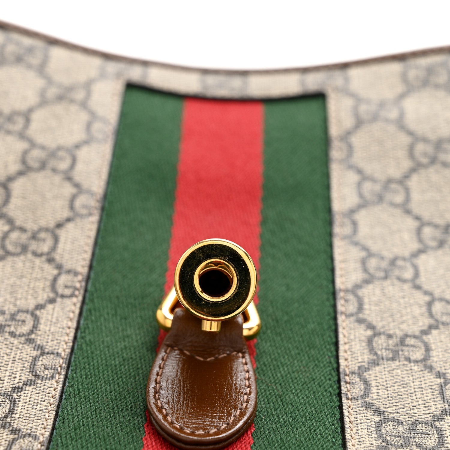 Gucci GG Supreme Monogram Azalea Calfskin Web Medium Jackie 1961 Hobo Beige Ebony Brown Sugar 12 of 14