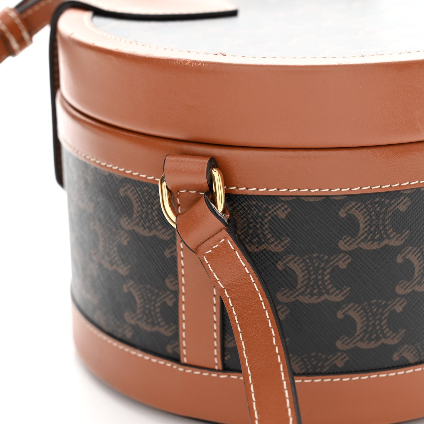 Calfskin Triomphe Canvas Medium Tambour Bag Tan