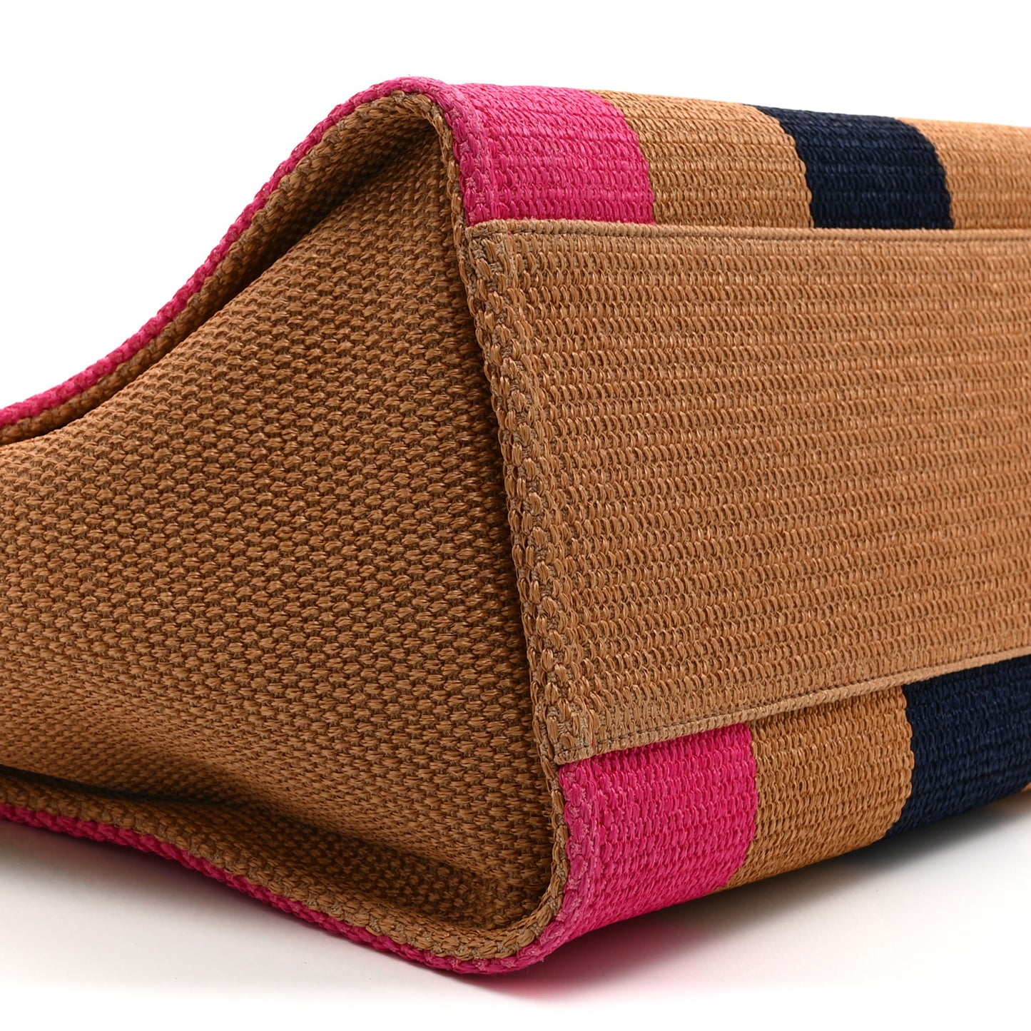 Straw Raffia Calfskin Striped Medium Deauville Tote Dark Beige Fuchsia Navy Blue