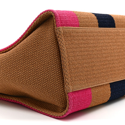 Chanel Straw Raffia Calfskin Striped Medium Deauville Tote Dark Beige Fuchsia Navy Blue 9 of 10