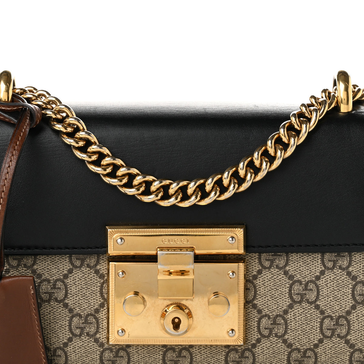 GG Supreme Monogram Calfskin Small Padlock Shoulder Bag Beige Black Cuir