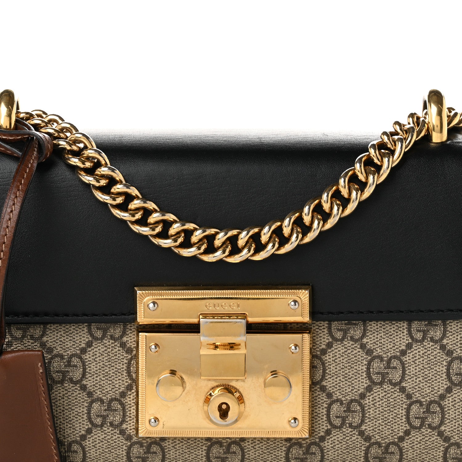 Gucci GG Supreme Monogram Calfskin Small Padlock Shoulder Bag Beige Black Cuir 8 of 10