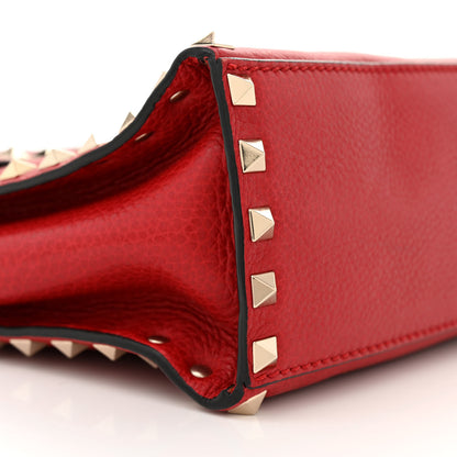 Valentino Garavani Pebbled Calfskin Medium Rockstud Top Handle Shoulder Bag Red 9 of 14