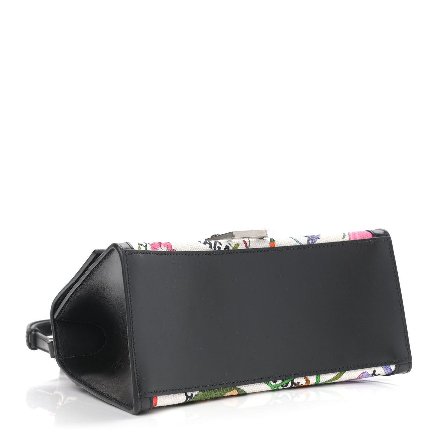 X GUCCI Canvas Boarded Plutone Calfskin Flora Logo Print Small Hourglass Top Handle Bag White Multicolor Black