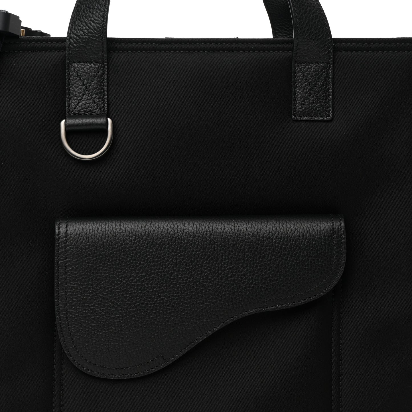 Nylon Grained Calfskin Saddle Tote Black