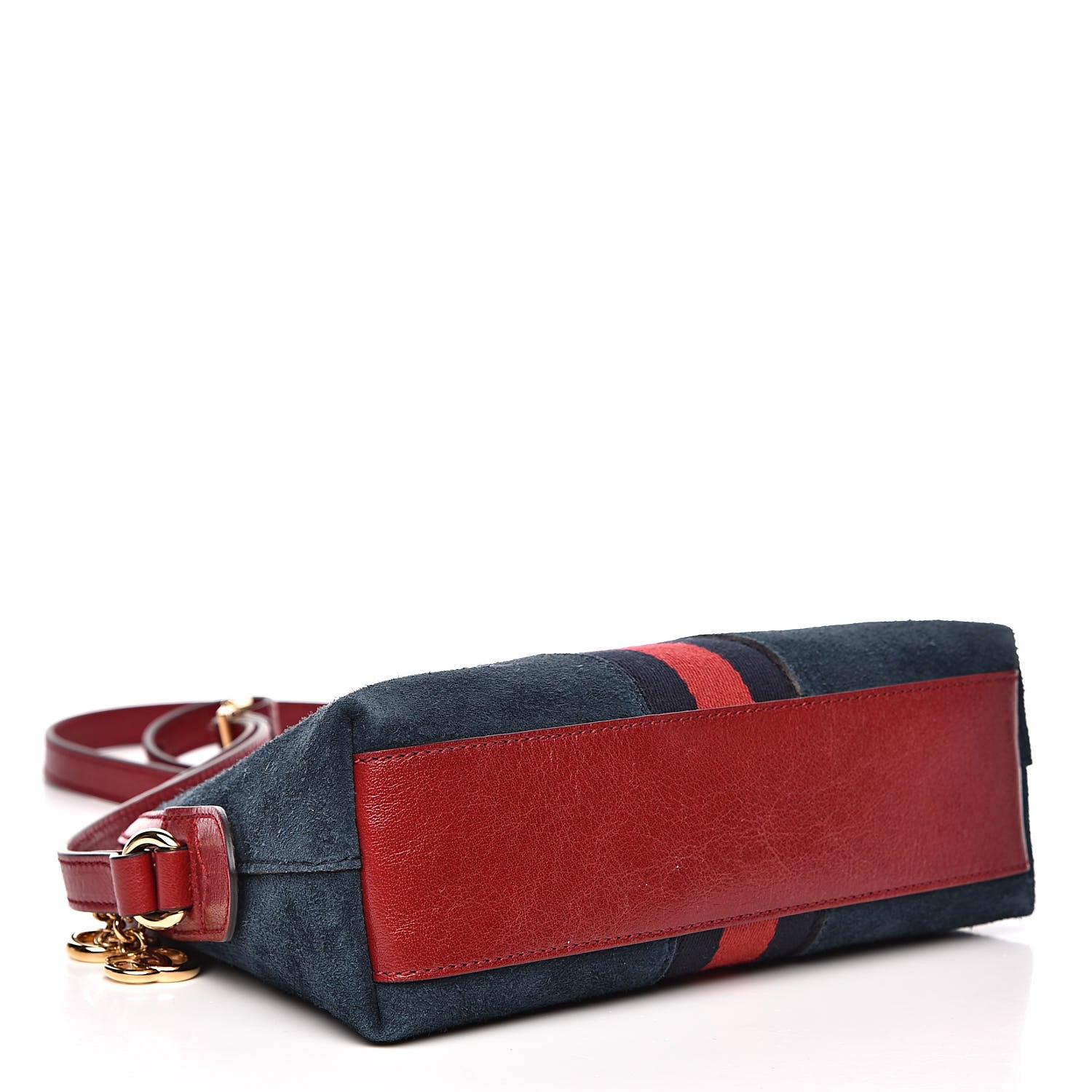 Gucci Suede Calfskin Web Small Ophidia Dome Shoulder Bag New Blue Romantic Cherry 4 of 14