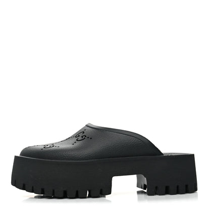 Gucci Rubber GG Monogram Perforated Elea Platform 55mm Lug Sole Sandals 39 Black 1 of 9