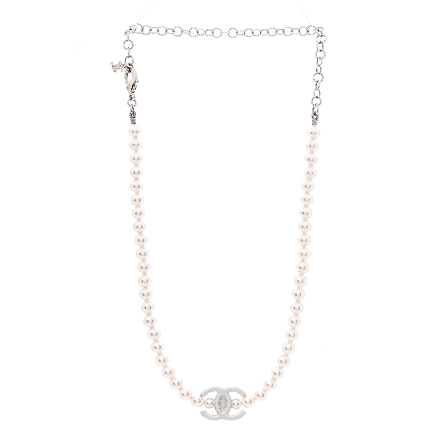 Chanel Pearl Resin CC Choker Necklace Pearly White Silver 3 of 7