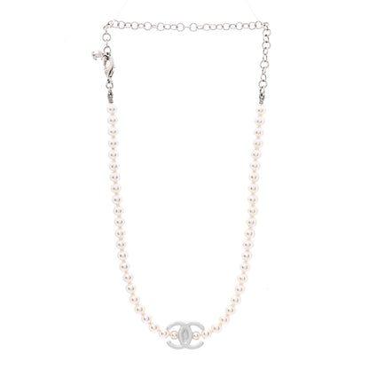 Chanel Pearl Resin CC Choker Necklace Pearly White Silver 3 of 7
