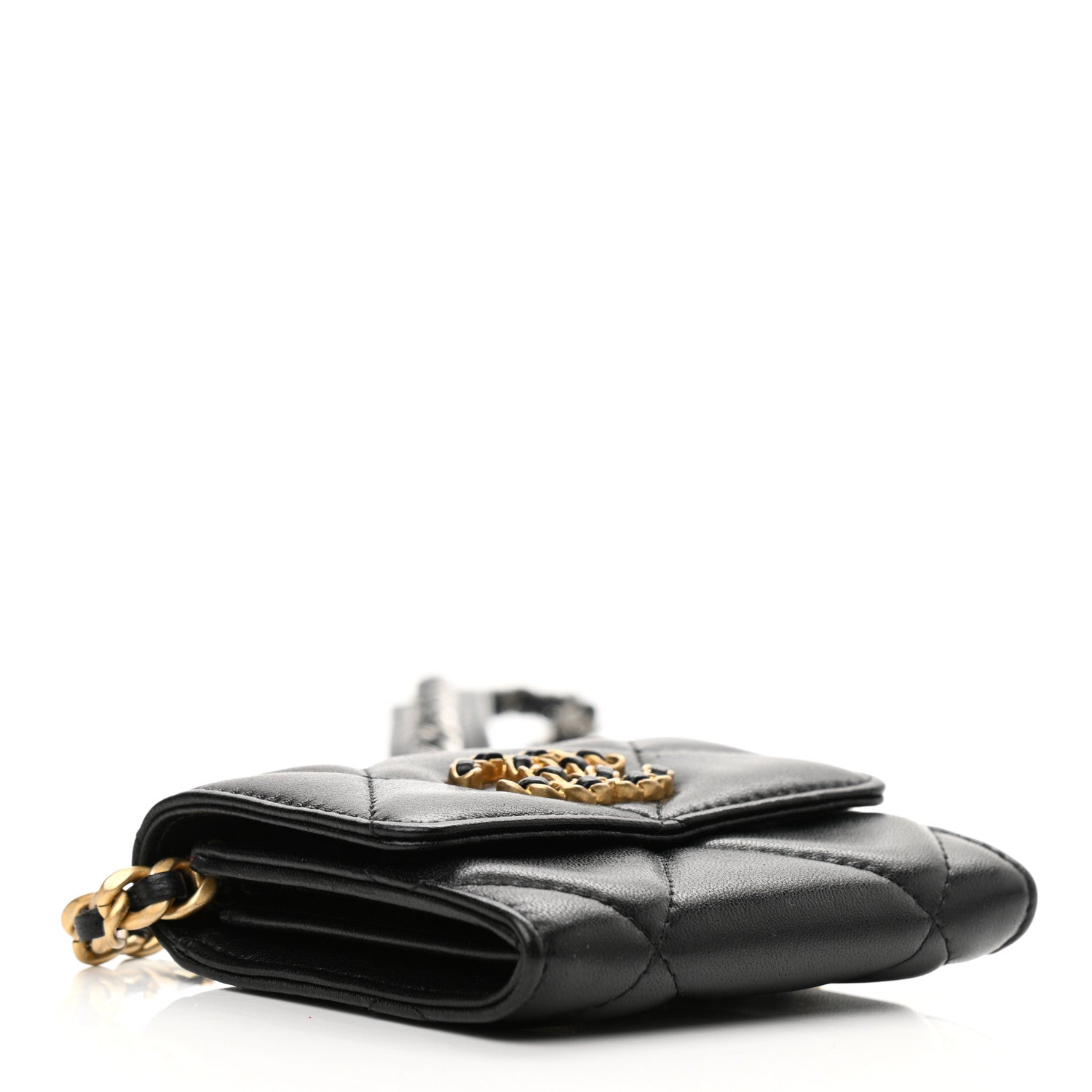 Chanel Lambskin Quilted Chanel 19 Flap Coin Purse With Chain Black 4 of 12