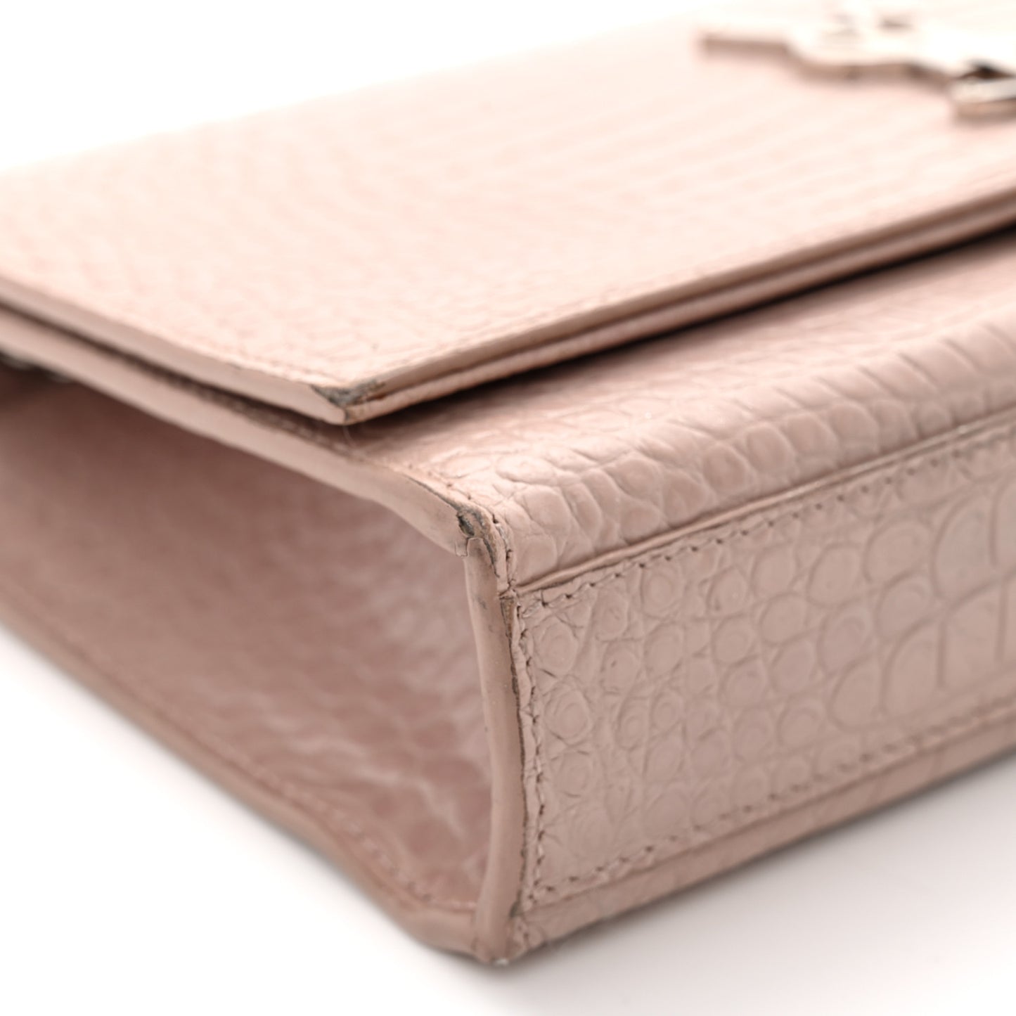 Calfskin Crocodile Embossed Medium Classic Monogram Kate Tassel Satchel Powder Pink