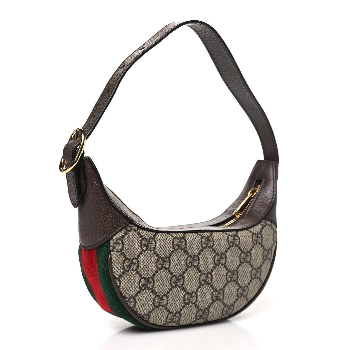 GG Supreme Monogram Textured Calfskin Web Mini Ophidia Half Moon Hobo Beige Ebony New Acero