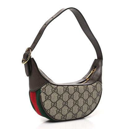 Gucci GG Supreme Monogram Textured Calfskin Web Mini Ophidia Half Moon Hobo Beige Ebony New Acero 3 of 10