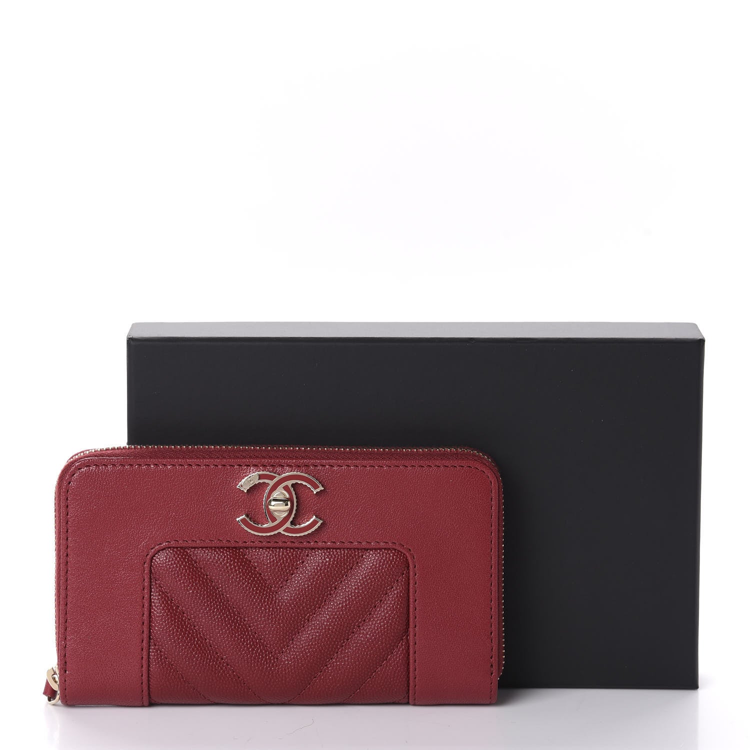 Chanel Sheepskin Caviar Chevron Quilted Medium Mademoiselle Vintage Zip Around Wallet Red 9 of 9