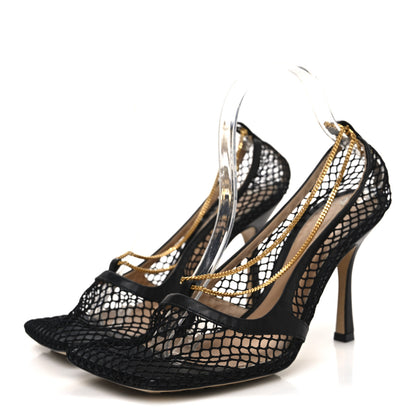 Bottega Veneta Mesh Calfskin Stretch Chain Strap 90mm Pumps 40.5 Black 4 of 10