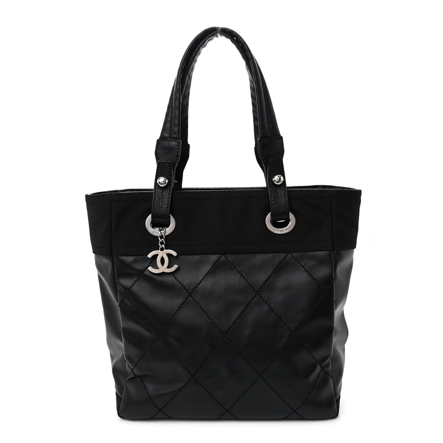 Coated Canvas Quilted Small Paris Biarritz Tote Black