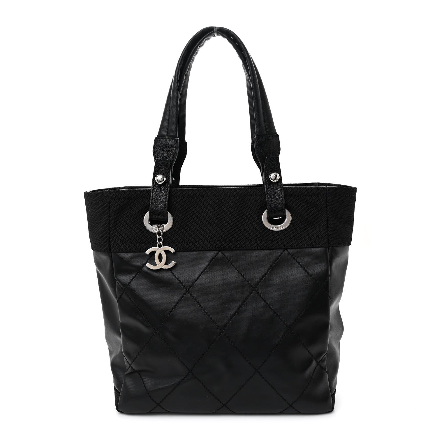 Chanel Coated Canvas Quilted Small Paris Biarritz Tote Black 1 of 12