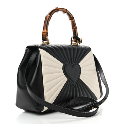 Gucci Calfskin Bamboo Trapuntata Queen Margaret Top Handle Bag Mystic White Black 3 of 9
