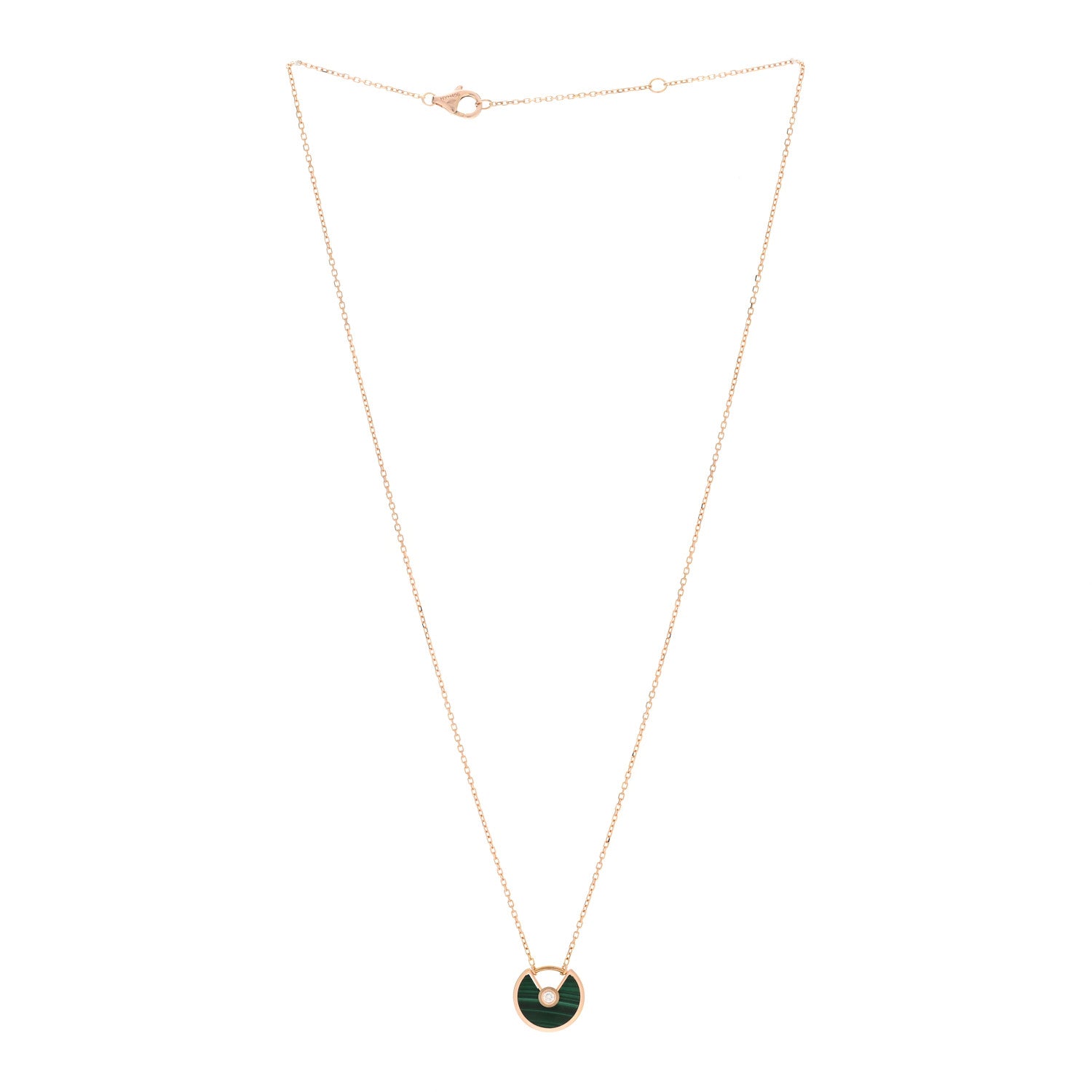 Cartier 18K Pink Gold Diamond Malachite XS Amulette de Cartier Pendant Necklace 2 of 4