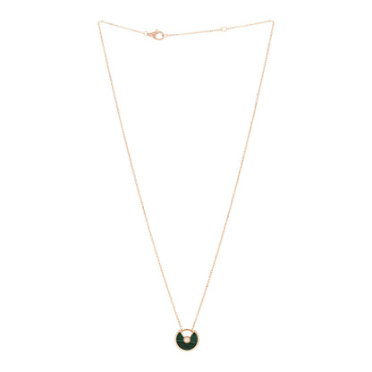 Cartier 18K Pink Gold Diamond Malachite XS Amulette de Cartier Pendant Necklace 2 of 4