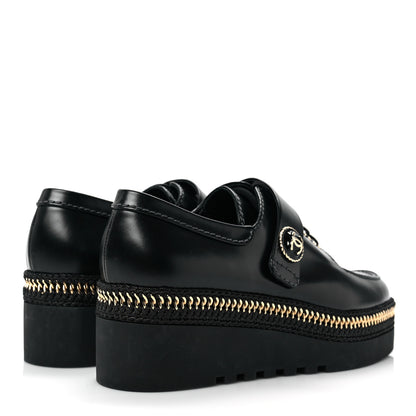 Chanel Shiny Calfskin Lace Up Platform Loafers 37 Black 4 of 8