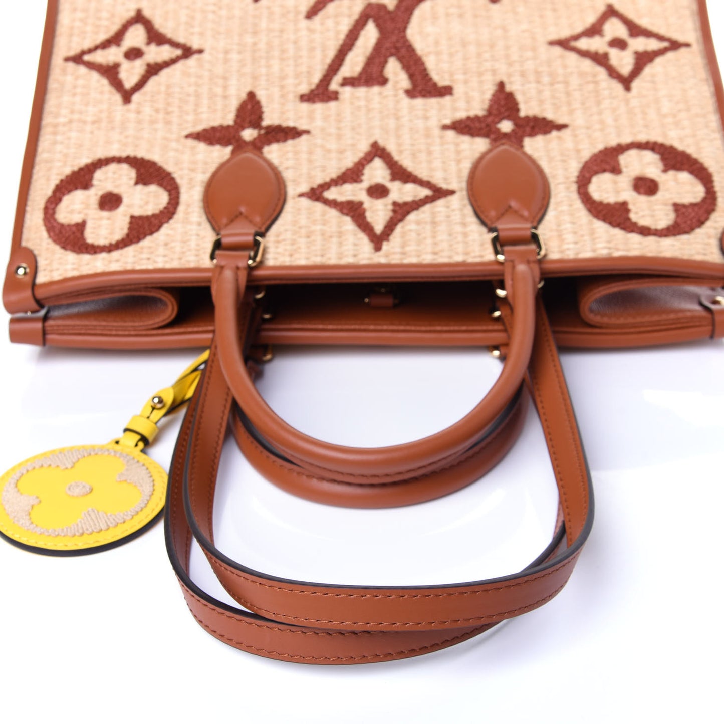 Raffia Calfskin Monogram Giant Onthego MM Tan