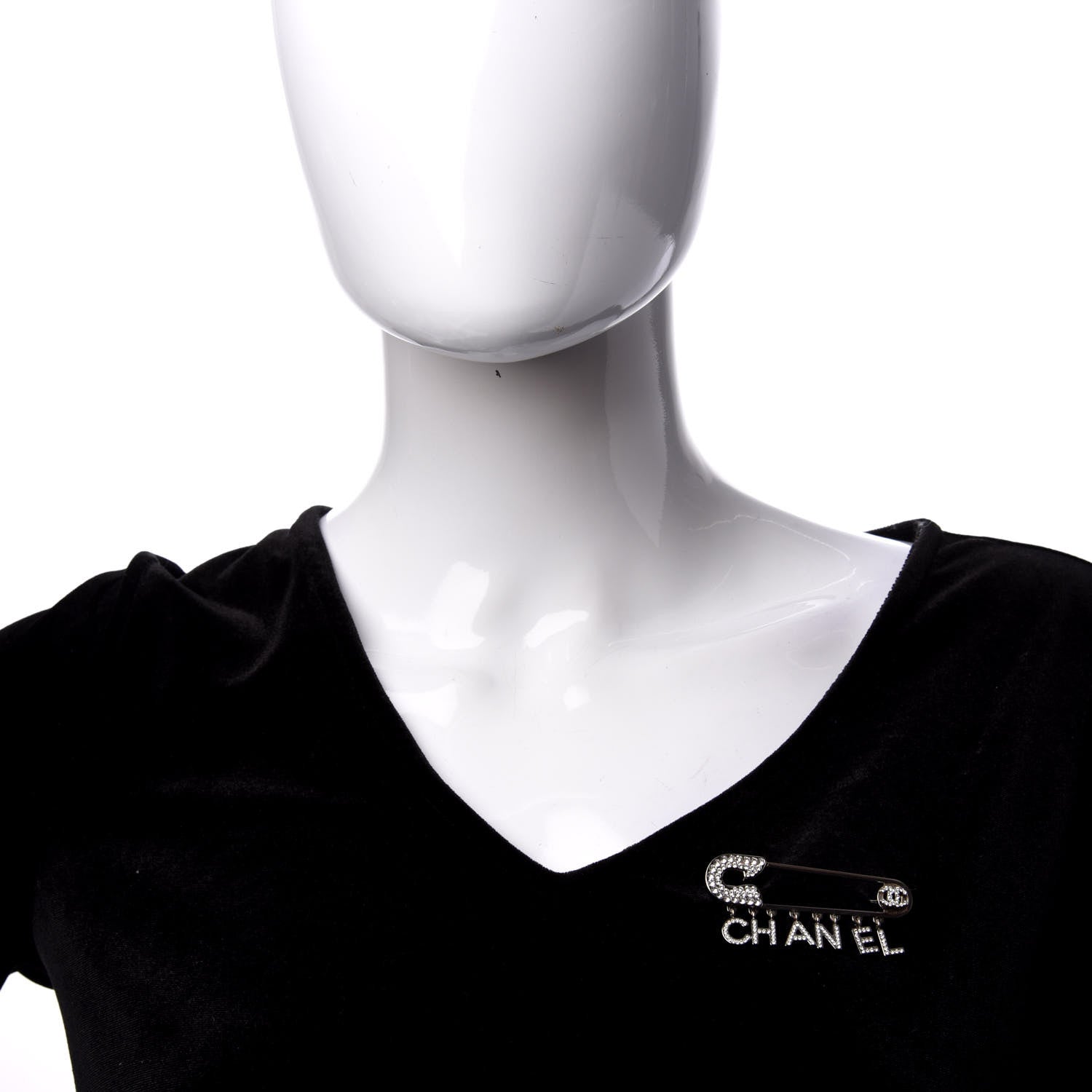 Chanel Crystal Safety Pin Brooch Silver 2 of 5