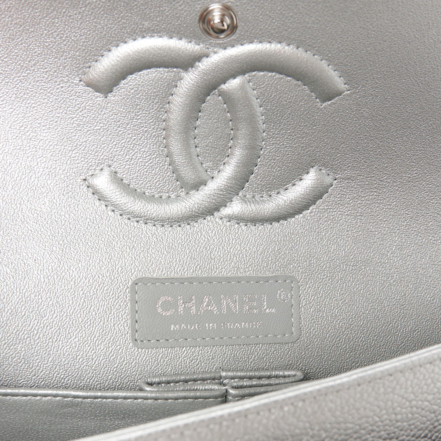 Metallic Caviar Quilted Medium Double Flap Silver
