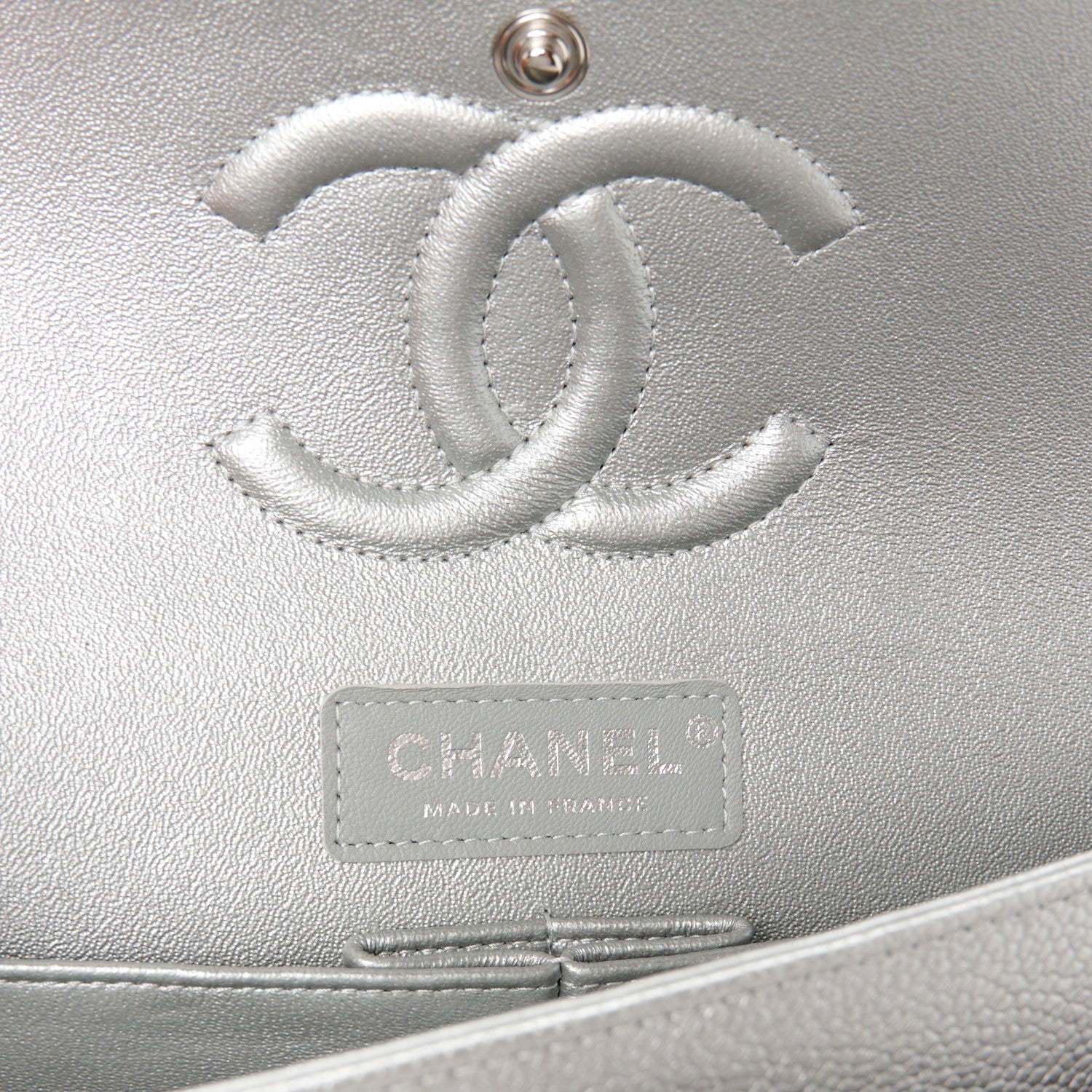 Chanel Metallic Caviar Quilted Medium Double Flap Silver 6 of 11