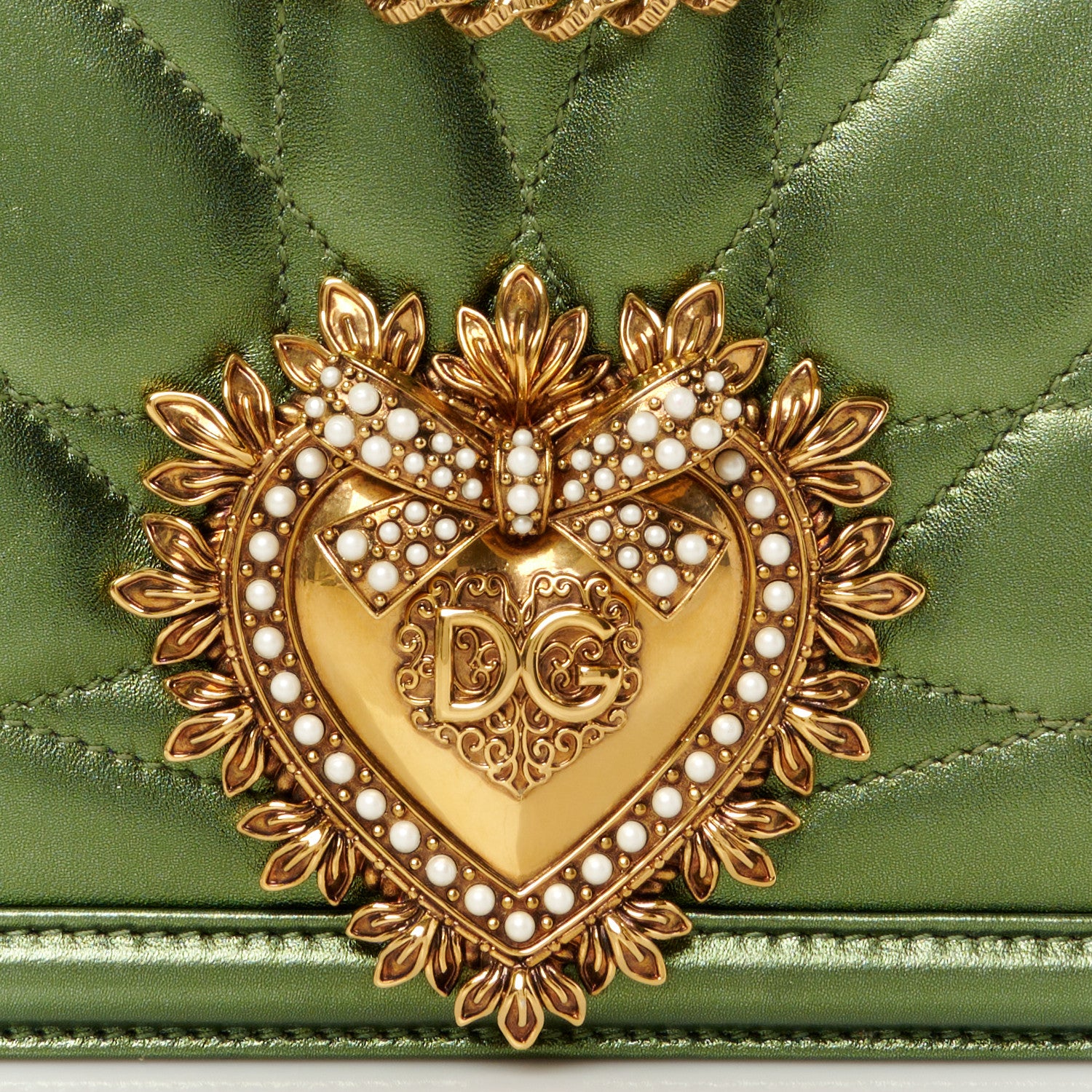 Dolce & Gabbana Metallic Calfskin Medium Devotion Crossbody Bag Green 8 of 11