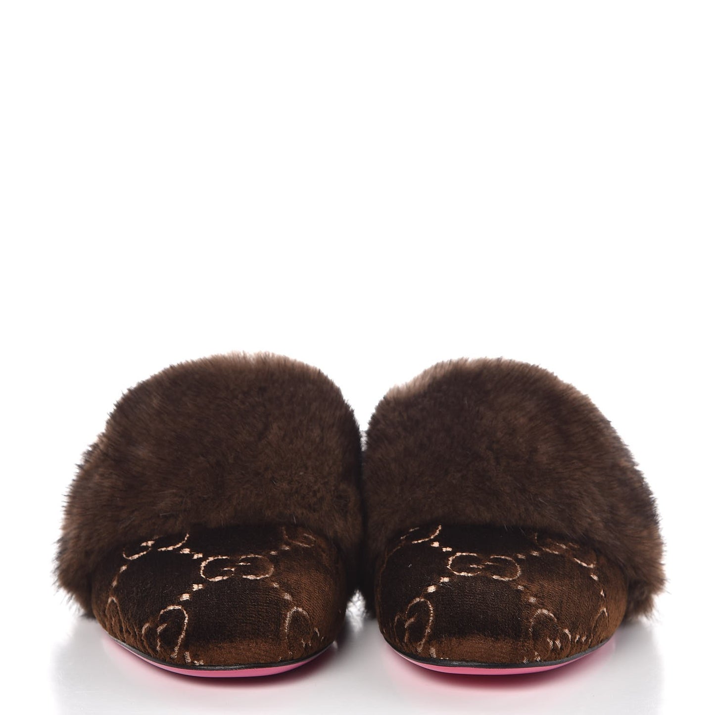 Mink Velvet GG Monogram Candy Mules 37.5 Scan Brown Brown