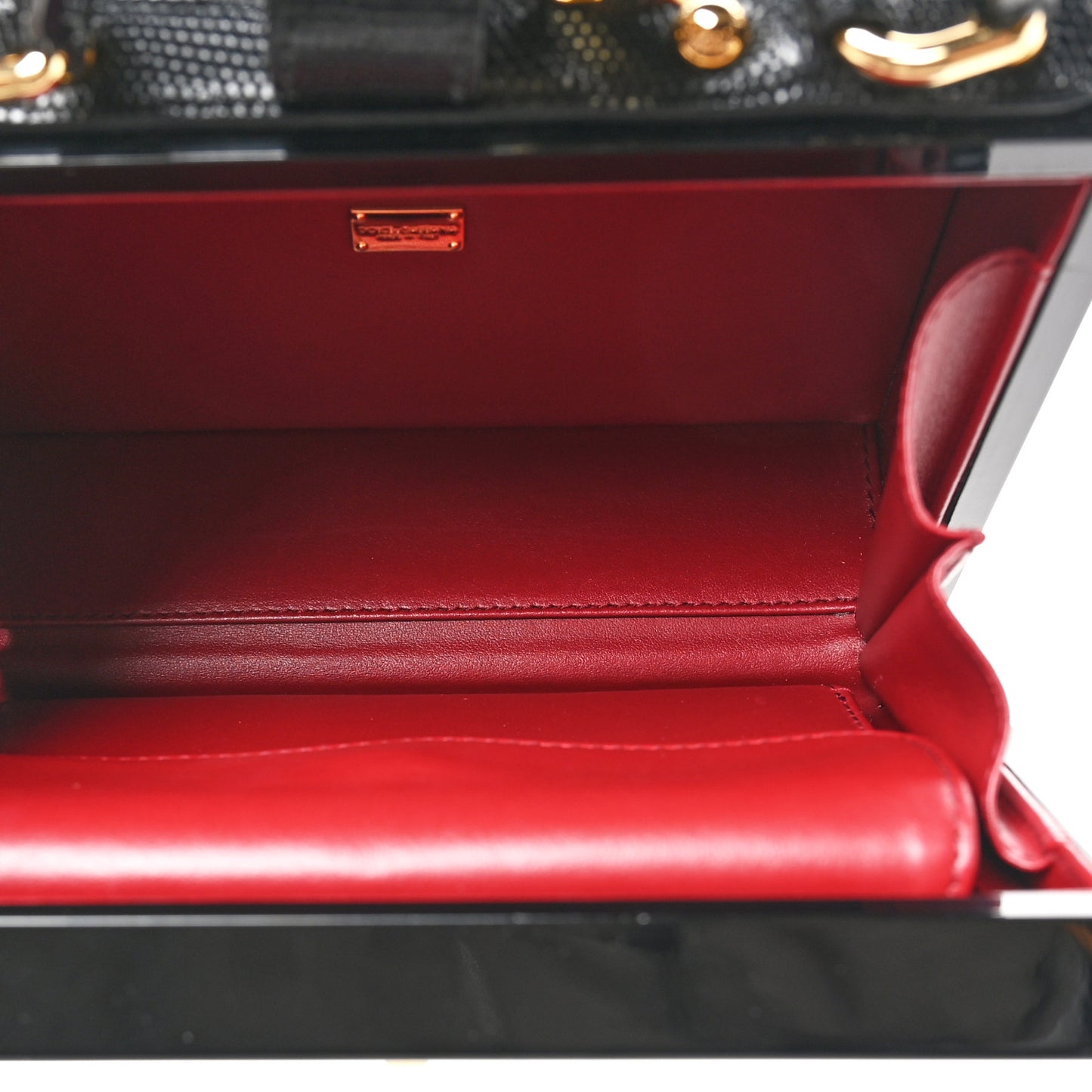 Plexiglass Calfskin Lizard Embossed Floral Box Bag Black